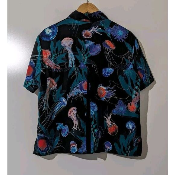 Via Ripatti Designs Jellyfish Button Down Shirt Mens Multicolored Polyester u - Picture 6 of 9